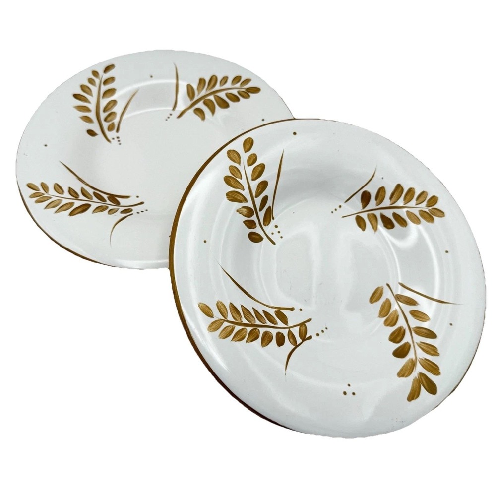 Pottery Barn Sausalito Gold Leaf Salad Plates ~ Set of 2 ~ Discontinued 2000